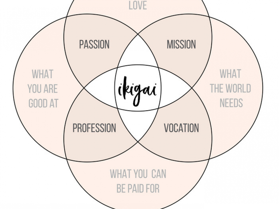Ikigai flower, Japanese life concept, work life balance, motivation, vector art print